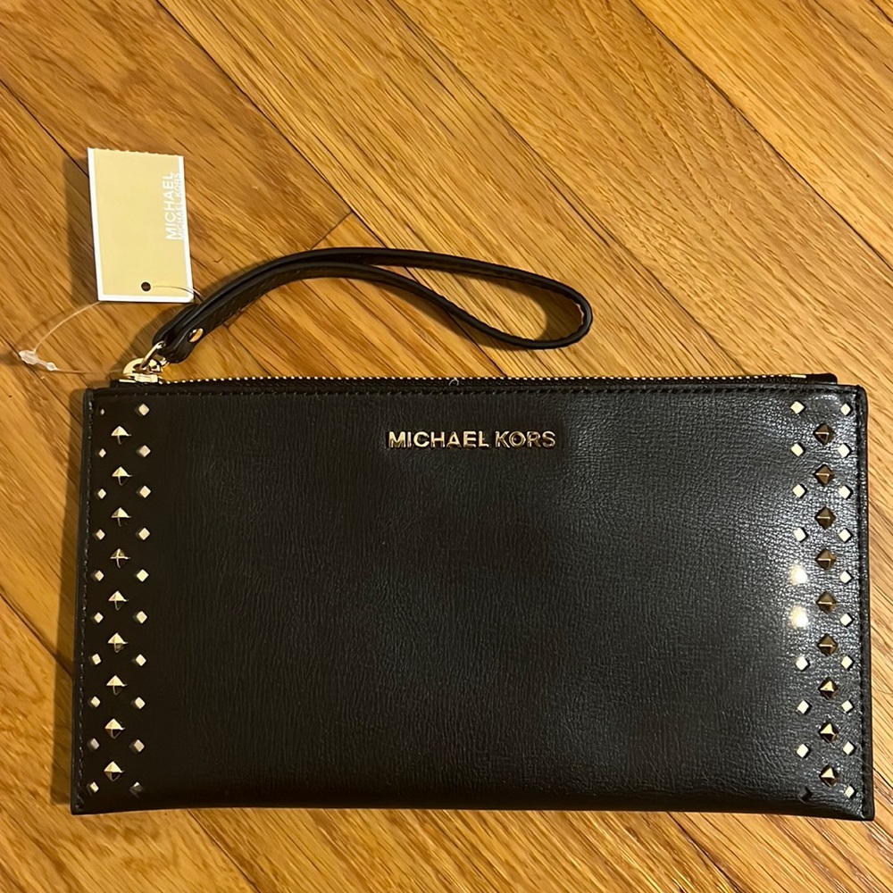 Michael Kors | Wallet | Black Leather | Wrist Strap | Gold Hardware